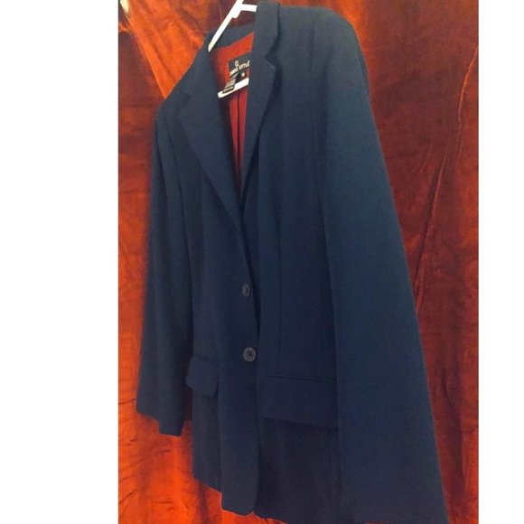 Carole Little Navy Lapel Professional Blazer Jacket - Red Lining Size 10 - Picture 1 of 3